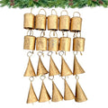 Antique Gold Jingle Bells Set of 20 - Rustic Metal Christmas Decorations with Hanging Loops - Cylinder & Cone Styles