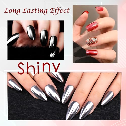 Chrome Nail Powder Set - 3 Colors Mirror Effect Glitter for Nails - Variation of 3ps-Red Black Silver