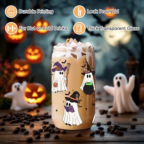 Halloween Ghost Witch Coffee Glass Tumbler - Spooky Iced Drink Cup
