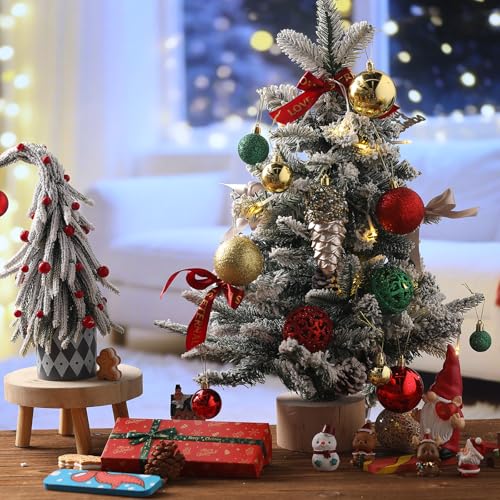Christmas Ball Ornaments Set - 100 Assorted Gold Red Green Baubles with 3 Sizes & Styles