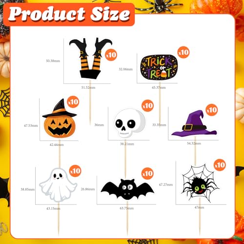 Halloween Cupcake Toppers - 80 Pcs Spooky Haunted House Party Cake Decorations - Variation: Halloween