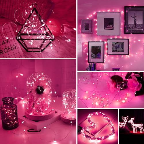 Pink Battery-Operated Fairy Lights 100 Pack 20 LED 7ft String with 3 Modes for Indoor Outdoor Decor
