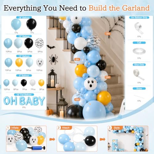 Blue Halloween Baby Shower Decorations 296Pcs All-In-One Party Set for 24 Guests