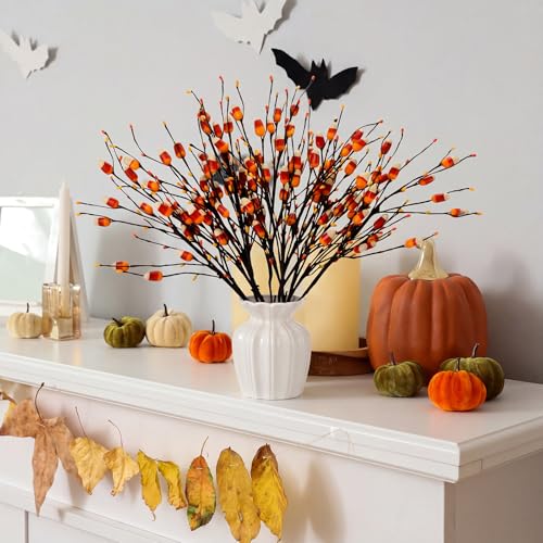 Halloween Candy Corn Artificial Stems - 8 Count, 20 Inch Fall Decor with Fake Candies - Spooky Autumn Vases Arrangement