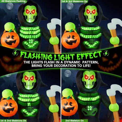 8FT Tall Halloween Inflatable Grim Reaper Skeleton Ghost with Lightshow - Waterproof Yard Decoration