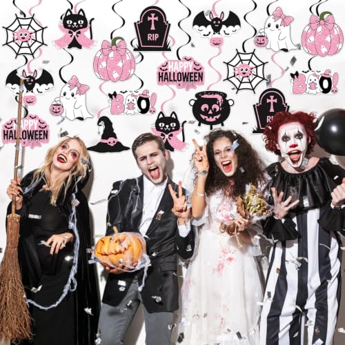 Pink Halloween Hanging Swirl Decorations - 40Pcs Party Ceiling Streamers