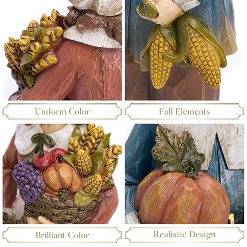 Medium Fall Decor Set - 2 Pcs Pilgrim Figurines for Indoor Outdoor Thanksgiving Autumn Harvest