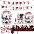 Halloween Bloody Tableware Set with Plates Cups Napkins & Banner - 107 Pieces