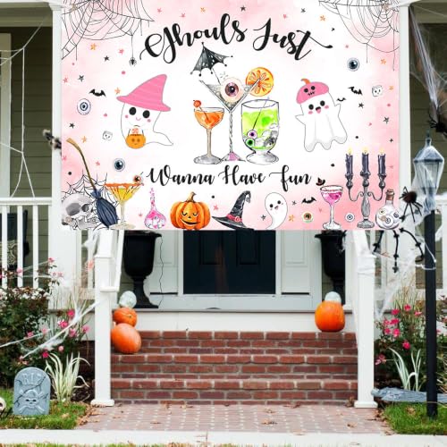 AIBIIN Halloween Ghouls Night Backdrop 7x5ft Girls Party Decor - Pink