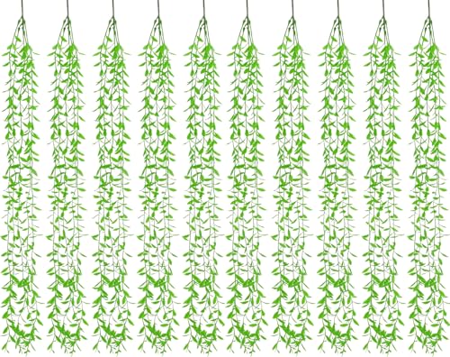 Willow Branches - Green 10 Pack Artificial Hanging Vines for Indoor Outdoor Decor