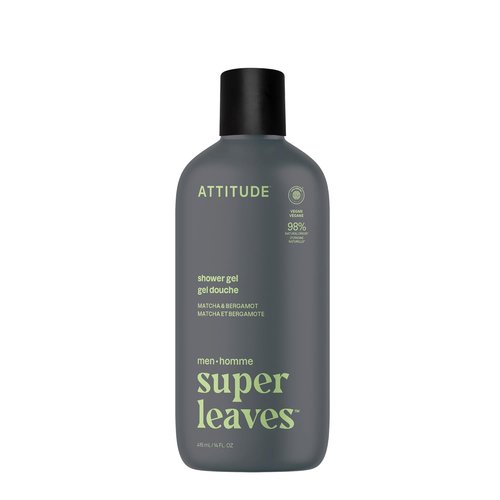 ATTITUDE Shower Gel for Men - 98% Natural Ingredients, EWG Verified, Matcha & Bergamot, 14 Fl Oz