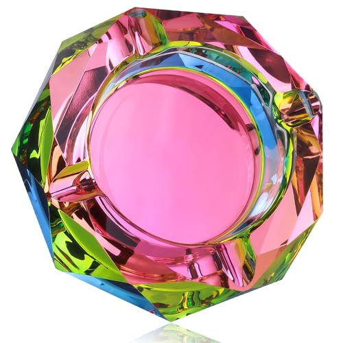 Pink 5.9-Inch Crystal Glass Ashtray with Sparkle Finish - Decorative Smoking Accessory