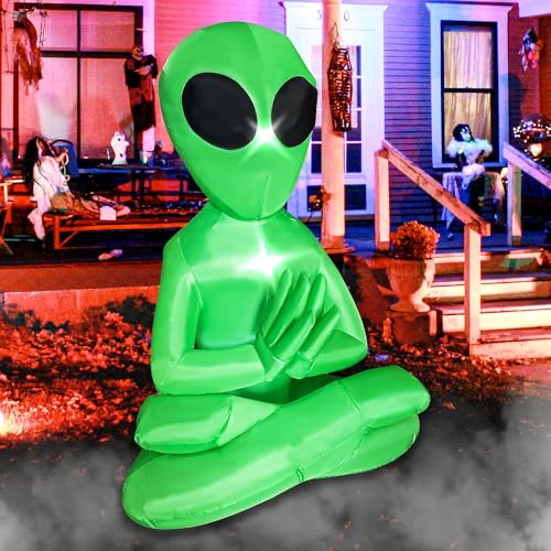 5ft Inflatable Halloween Alien Yard Decor with Lights - Spooky Outdoor Decoration