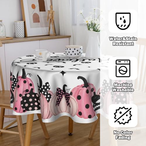 Halloween Pumpkin Bat Round Tablecloth 60 Inch Fall Thanksgiving Decor