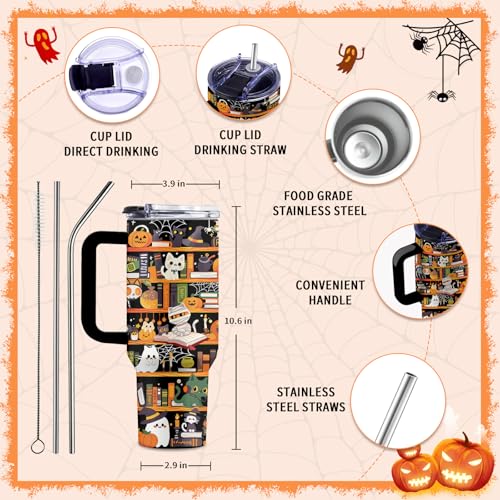 Halloween Book Lovers 40oz Stainless Steel Tumbler with Handle & Straw