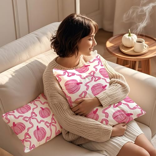 Pink Pumpkin Fall Throw Pillow Cover 12x20 Inch for Home Decor