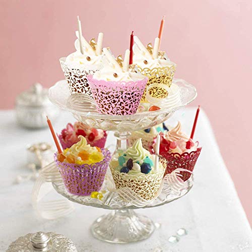 Pink Lace Hollow Out Cupcake Wrappers 50pcs for Wedding & Party Decorations