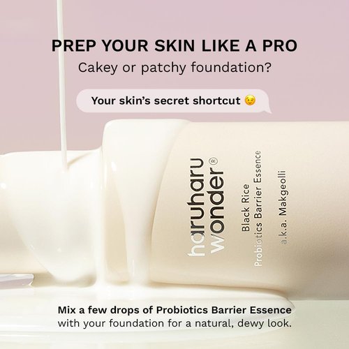 haruharu Wonder Black Rice Probiotics Barrier Essence, Skin Flooding & Layering, Strengthens Skin Barrier, Moisturizes, Glowy Radiant Skin, Ceramide & Panthenol, 4.05 fl.oz