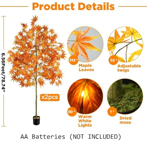 Lighted Faux Fall Maple Tree - 6.5FT Outdoor Decor with Yellow Leaves, 2-Pack