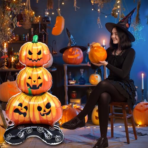 Halloween Pumpkin Foil Balloons Set - 55 Inch Standing Decor for Party