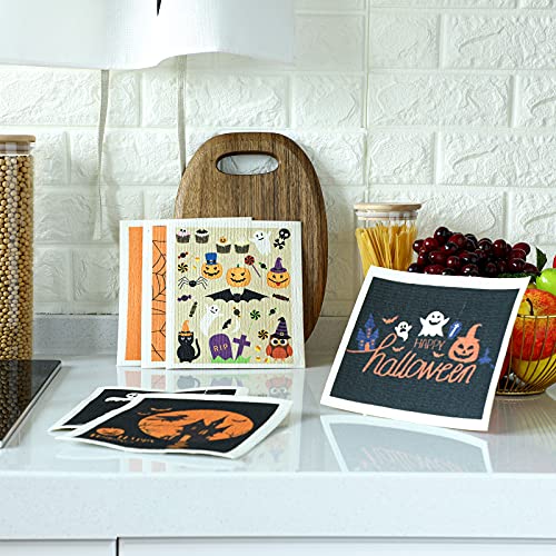 Halloween Dish Towels 6-Pack Reusable Absorbent Kitchen Cloths for Cleaning & Decor