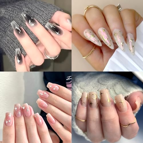 Self-Adhesive Star Nail Stickers - Silver & Gold Aurora Moon Design, Style B
