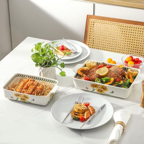 Sunflower Ceramic Baking Casserole Dish Set with Handles, Large 2-Piece Oven Bakeware