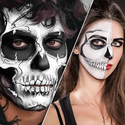 Skeleton Face Paint Kit - Halloween Makeup Set for Kids & Adults, Non-Toxic