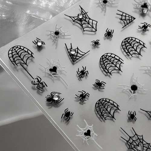 Halloween Nail Stickers with Spider Web Design - Black 5D Embossed Self-Adhesive Nail Decals - Halloween Style10
