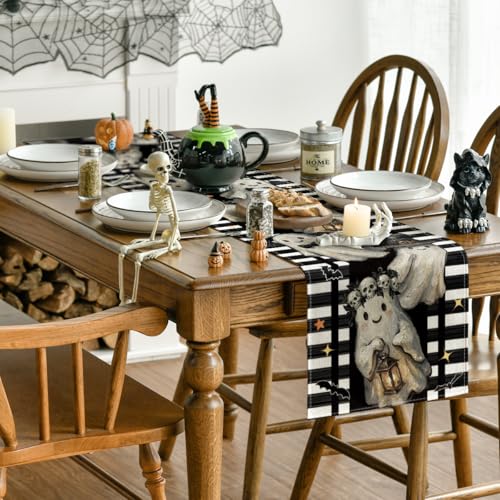 Halloween Table Runner 13x108 Inch Beige Spun Polyester Home Decor