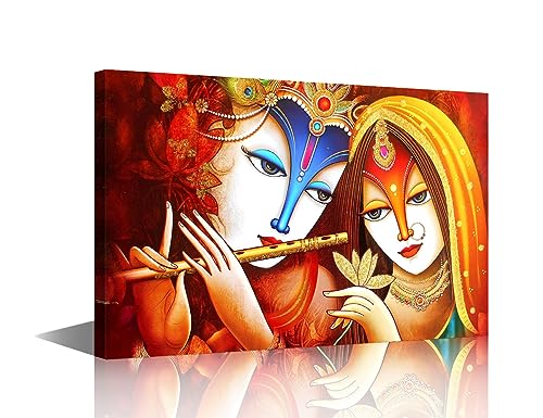 24x16 Inch Framed Wall Art Krishna Canvas Painting for Bedroom Hindu Decor - Variation of Artwork-15