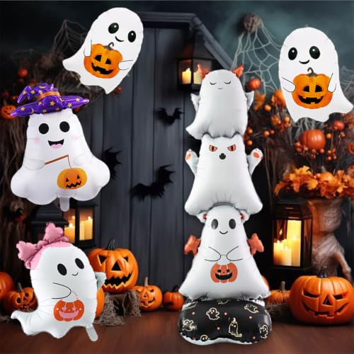 Halloween Ghost Foil Balloons Set - White Spooky Party Decorations