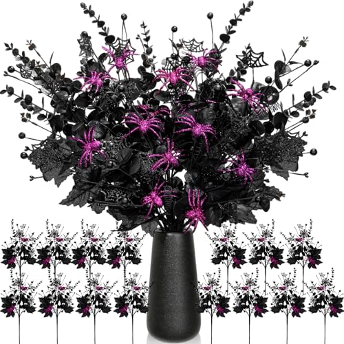 15 Pcs Halloween Artificial Floral Picks Spiderweb Maple Leaves Decorations