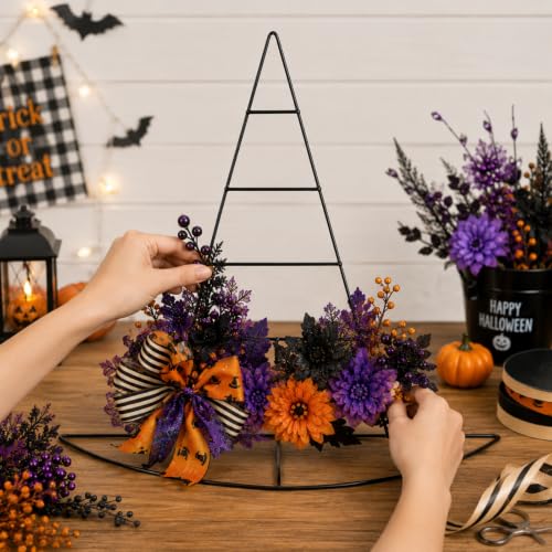 Halloween Witch Hat Wreath Frames Set - 3 Pieces, 20.9 x 22.1 Inches, Rustic Metal Craft Bases