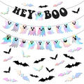 Halloween Iridescent Banner Set with Ghost & Bat Decorations - Black Glitter Hey Boo