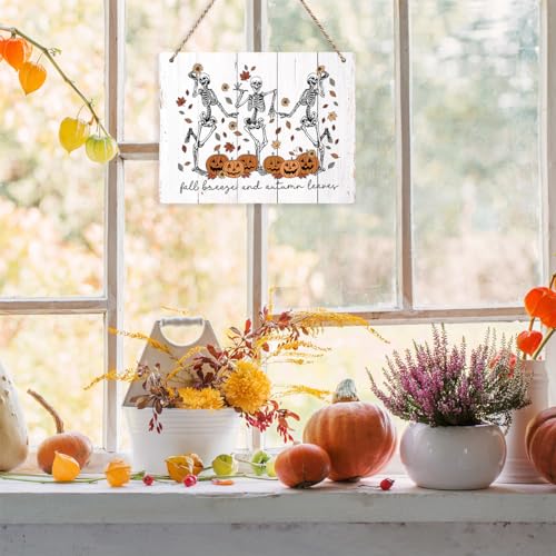 Fall Breeze and Autumn Leaves Wall Art Decor - Rustic Wooden Sign for Fall & Thanksgiving