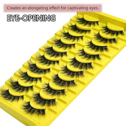 Wispy Cat Eye False Eyelashes 10 Pairs Fluffy Strip Lashes - Yellow Variation