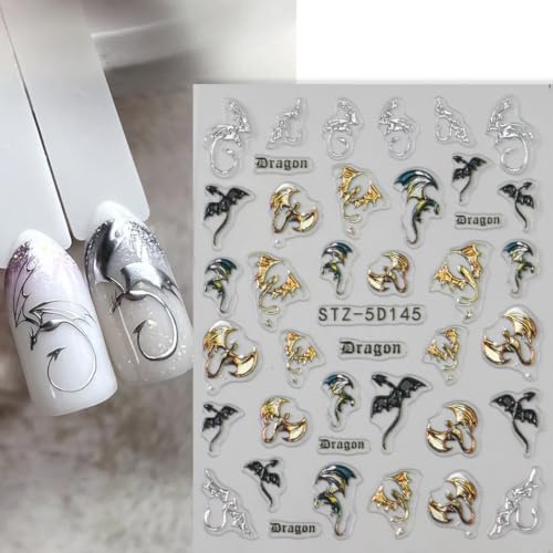 Self-Adhesive Nail Stickers - Halloween 5D Laser Pterosaur Snowflake Design - 2 Sheets