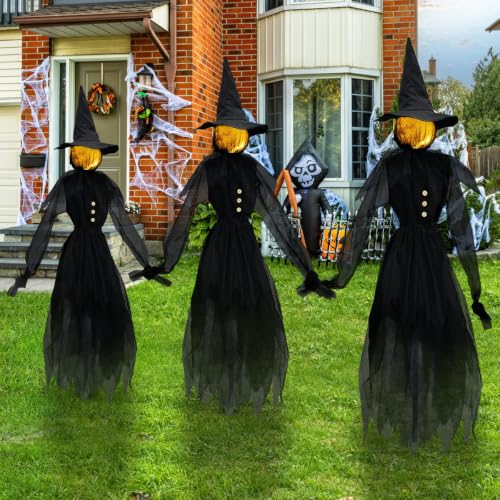 Halloween Decorations Outdoor Glowing Witches Set of 3 - 4.9 Ft Black Halloween Yard Decor