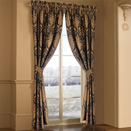 Black Damask Curtain Panels Set - 52W x 96L, Pack of 2, Luxury Fabric