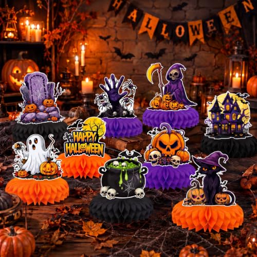 Halloween Honeycomb Centerpieces Set of 9 - 3D Table Decorations for Parties