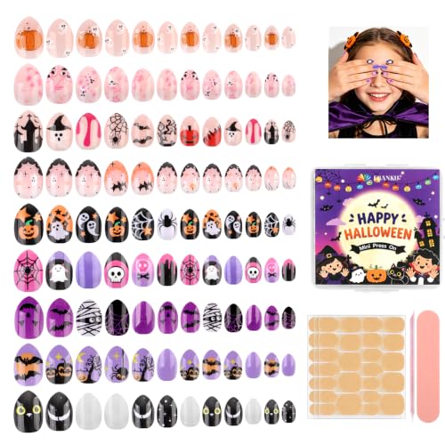 Kids Halloween Press-On Nail Set - 9 Styles Pumpkin Ghost Web Bat - Variation of THIS listing