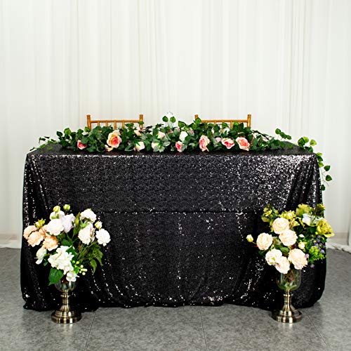 72x72 Inch Black Sequin Tablecloths - 2 Pack Glitter Square Overlay for Wedding, Halloween, Birthday Decor