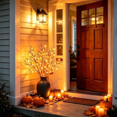 Lighted Halloween Willow Branches with Timer, 21 Inches, Orange LED Decor