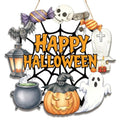 Happy Halloween Spiderweb Wooden Door Sign - Multicolor 01 Halloween Wall Art