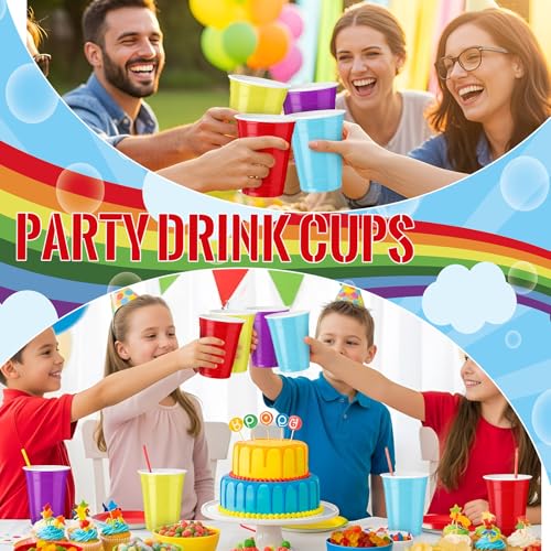 48 Pcs Rainbow Plastic Party Cups - 12 oz Disposable Drinkware, Vibrant Colors
