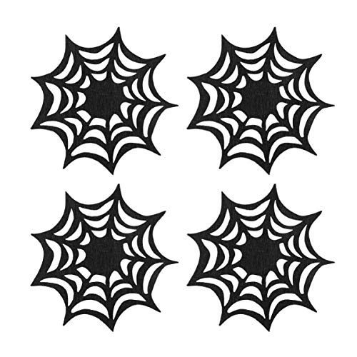 Halloween Spider Web Coasters Set - Black Cobweb Placemat Decorative Tableware (10pcs)
