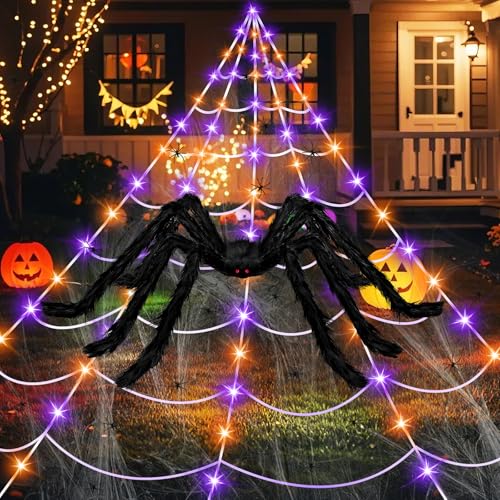 Halloween Spider Web Lights with Remote Control & Giant Spider - Outdoor Indoor Decor