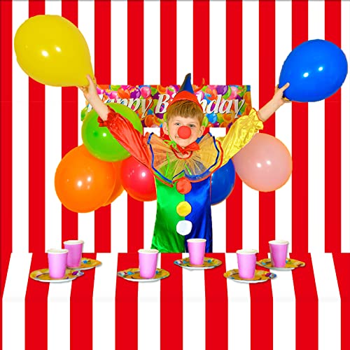 Party Greeting Red and White Striped Long Tablecloth Roll - Carnival & Party Supplies