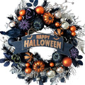24-Inch Halloween Black Glitter Pumpkin Wreath for Front Door
